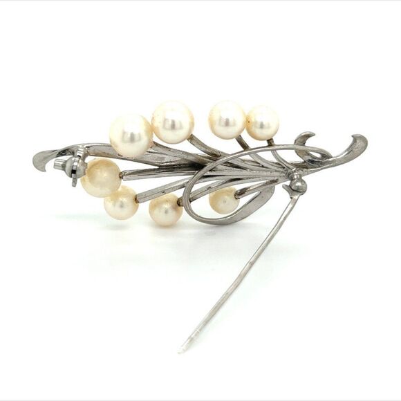 Mikimoto Estate Akoya Pearl Brooch Pin Sterling Silver 7.10 mm M277 - Picture 8 of 12
